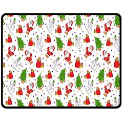 Hd-wallpaper-christmas-pattern-pattern-christmas-trees-santa-vector Double Sided Fleece Blanket (medium)  by nate14shop