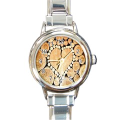 Wooden Heart Round Italian Charm Watch