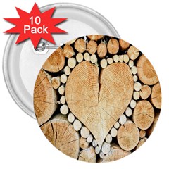 Wooden Heart 3  Buttons (10 pack) 