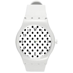 Black-and-white-polka-dot-pattern-background-free-vector Round Plastic Sport Watch (m) by nate14shop