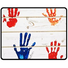 Handprint,wood Double Sided Fleece Blanket (medium)  by nate14shop