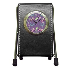 Background-butterfly Purple Pen Holder Desk Clock by nate14shop