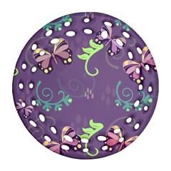 Background-butterfly Purple Round Filigree Ornament (two Sides) by nate14shop