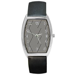 Vector-geometric-lines-pattern-simple-monochrome-texture-with-diagonal-stripes-lines-chevron-zigzag- Barrel Style Metal Watch by nate14shop