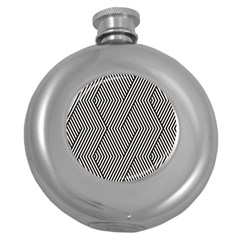 Vector-geometric-lines-pattern-simple-monochrome-texture-with-diagonal-stripes-lines-chevron-zigzag- Round Hip Flask (5 Oz)