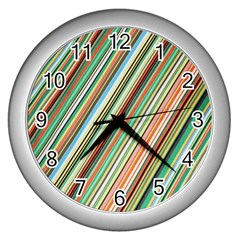 Stripe-colorful-cloth Wall Clock (silver) by nate14shop