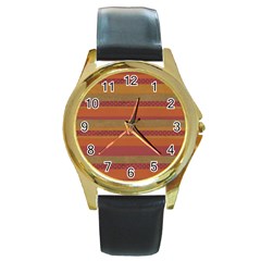 Background-lines Round Gold Metal Watch