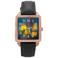  Raindrops Window Glass Rose Gold Leather Watch  by artworkshop