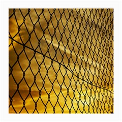 Chain Link Fence Sunset Wire Steel Fence Medium Glasses Cloth by artworkshop