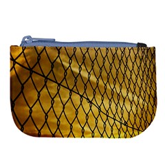 Chain Link Fence Sunset Wire Steel Fence Large Coin Purse by artworkshop