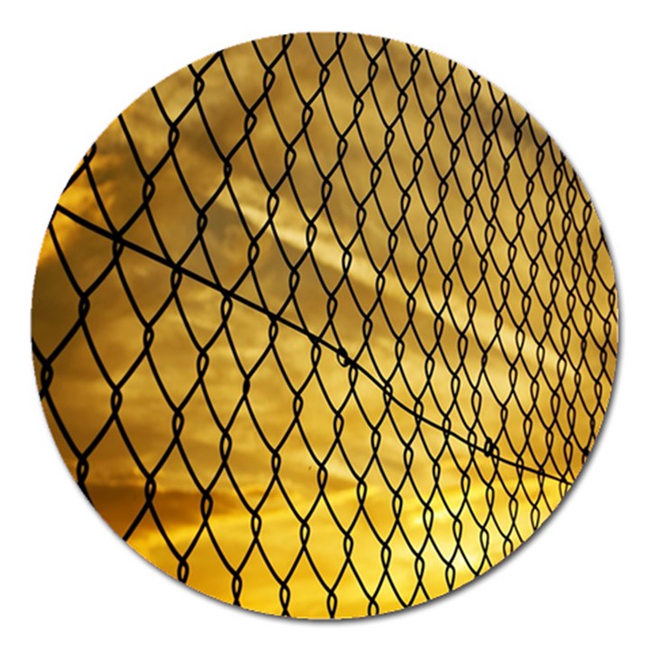 Chain Link Fence Sunset Wire Steel Fence Magnet 5  (Round)