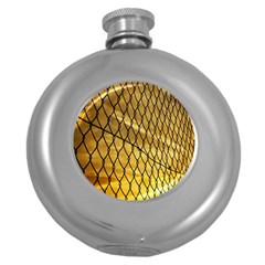 Chain Link Fence Sunset Wire Steel Fence Round Hip Flask (5 Oz) by artworkshop