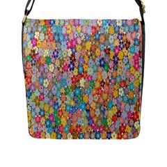 Floral-flower Flap Closure Messenger Bag (L)