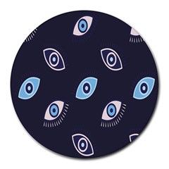 Eyes Evil Eye Blue Pattern Design Round Mousepads by artworkshop