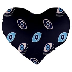 Eyes Evil Eye Blue Pattern Design Large 19  Premium Flano Heart Shape Cushions by artworkshop
