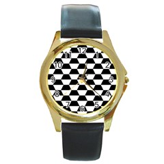 Hexagons Round Gold Metal Watch