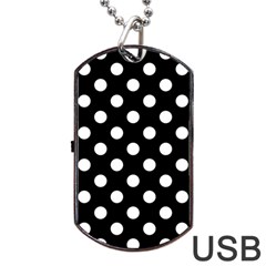 Polka-02 White-black Dog Tag Usb Flash (two Sides) by nate14shop