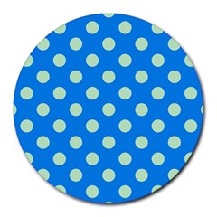 Polka-dots-blue Round Mousepads by nate14shop