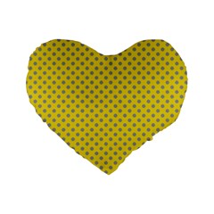 Polka-dots-light Yellow Standard 16  Premium Heart Shape Cushions by nate14shop