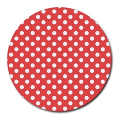 Polka-dots-red Round Mousepads by nate14shop