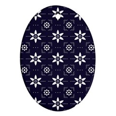 White Blue Floral Pattern Ornament (oval)