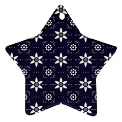 White Blue Floral Pattern Ornament (star) by designsbymallika