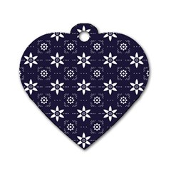 White Blue Floral Pattern Dog Tag Heart (two Sides) by designsbymallika