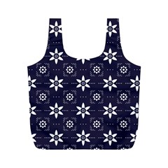 White Blue Floral Pattern Full Print Recycle Bag (m)