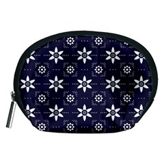 White Blue Floral Pattern Accessory Pouch (medium) by designsbymallika