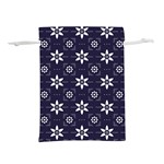 White Blue Floral Pattern Lightweight Drawstring Pouch (L) Front