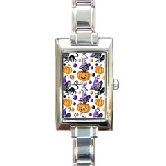 Halloween Cat Pattern Rectangle Italian Charm Watch by designsbymallika