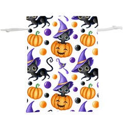 Halloween Cat Pattern  Lightweight Drawstring Pouch (xl) by designsbymallika