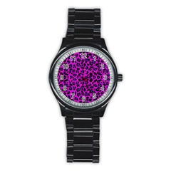 Pattern-tiger-purple Stainless Steel Round Watch