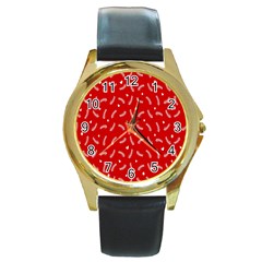 Christmas Pattern,love Red Round Gold Metal Watch by nate14shop