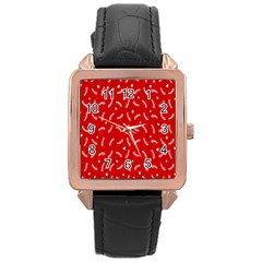 Christmas Pattern,love Red Rose Gold Leather Watch  by nate14shop
