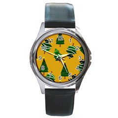 Christmas Tree,yellow Round Metal Watch by nate14shop