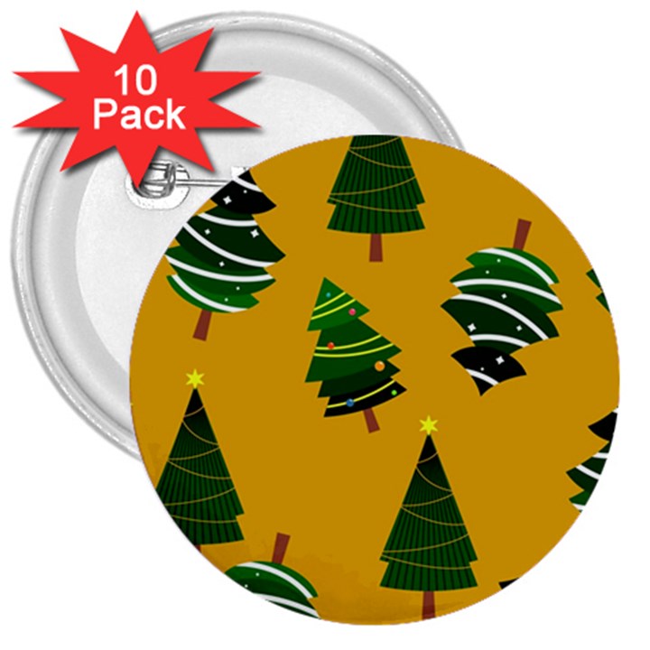 Christmas Tree,yellow 3  Buttons (10 pack) 