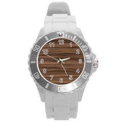 Texture Wood,dark Round Plastic Sport Watch (l)