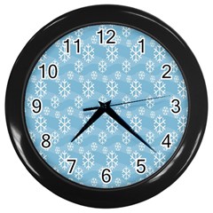 Snowflakes, White Blue Wall Clock (black) by nateshop