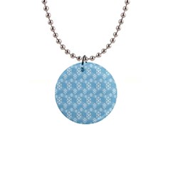 Snowflakes, White Blue 1  Button Necklace by nateshop