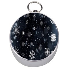 Snowflakes,white,black Silver Compasses by nateshop