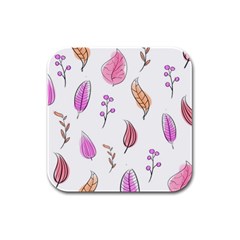 Leaves-pink Rubber Square Coaster (4 Pack) by nateshop