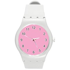 Background Pink Modern Round Plastic Sport Watch (m)