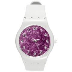 Background Purple Love Round Plastic Sport Watch (m)