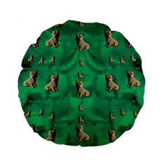 Happy Small Dogs In Calm In The Big Blooming Forest Standard 15  Premium Round Cushions by pepitasart