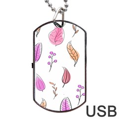 Leaves-pink Dog Tag Usb Flash (one Side)