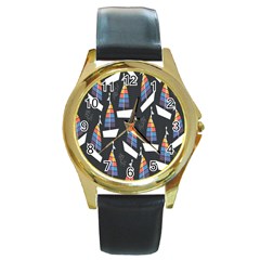 Non-seamless Round Gold Metal Watch