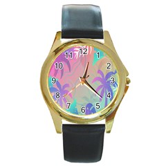Palm-trees Round Gold Metal Watch by nateshop