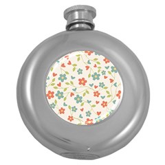  Background Colorful Floral Flowers Round Hip Flask (5 Oz) by artworkshop