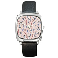 Floral Branches Plant Drawing Square Metal Watch by artworkshop